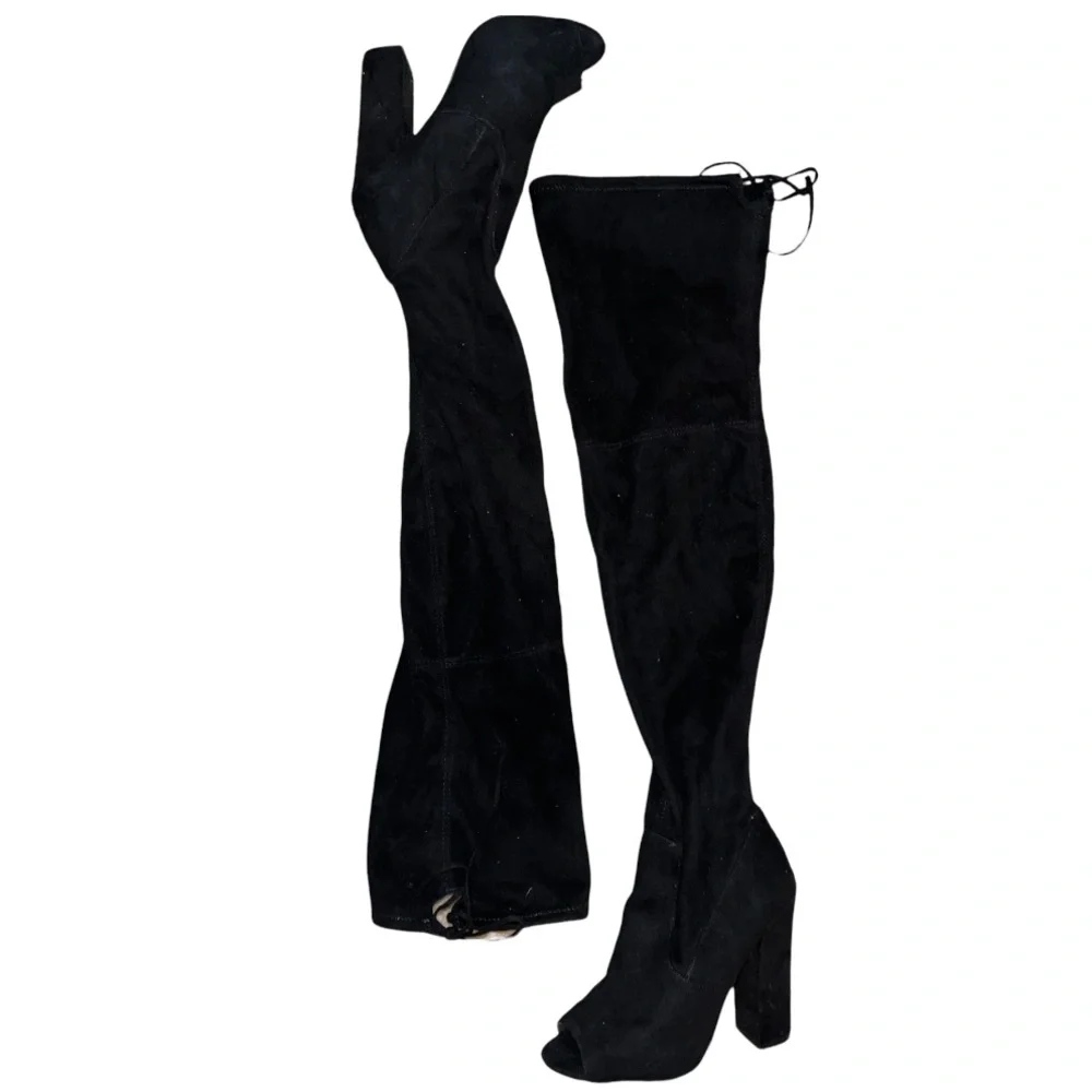 STEVE MADDEN Peep Toe Thigh High Black Pull On Boots Size 7